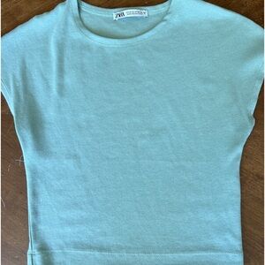 light sage zara top. small hole. easy fix, not noticeable